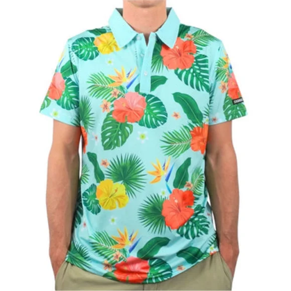 SHANKITGOLF Men’s Green Hawaiian Tropical Print Golf Polo, Size XL, NWT - Picture 1 of 6